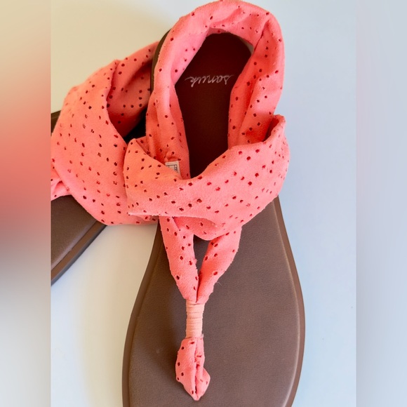 SANUK Stretchy Coral Peach Orange Leather Sling Yoga Sandals Comfy Summer Shoes - Picture 5 of 15